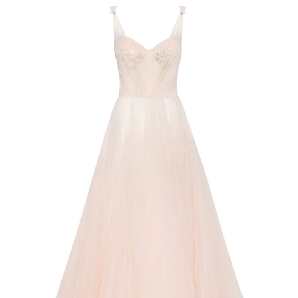 Mila Peach Multi-Layered Tulle Gown